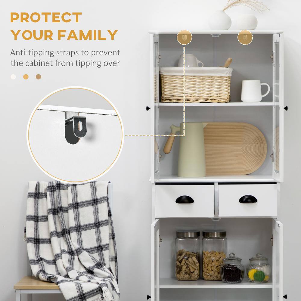 White 61" Freestanding Kitchen Pantry Cabinet with Adjustable Shelves