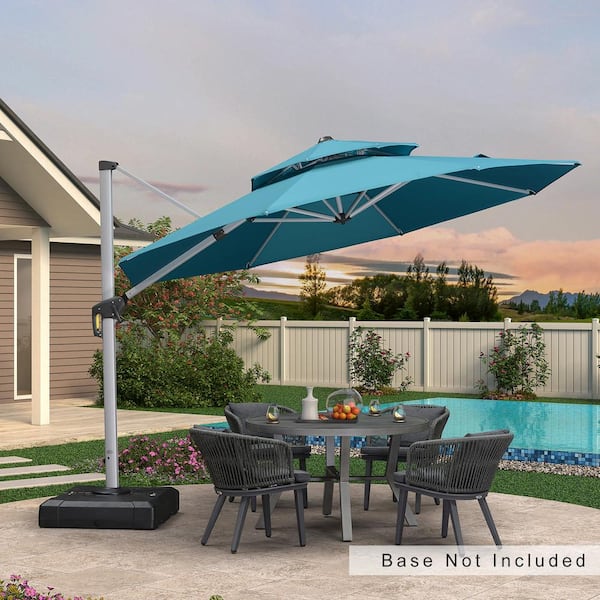 PURPLE LEAF 11 ft. Octagon Aluminum Patio Cantilever Umbrella for Garden Deck Backyard Pool in Turquoise Blue