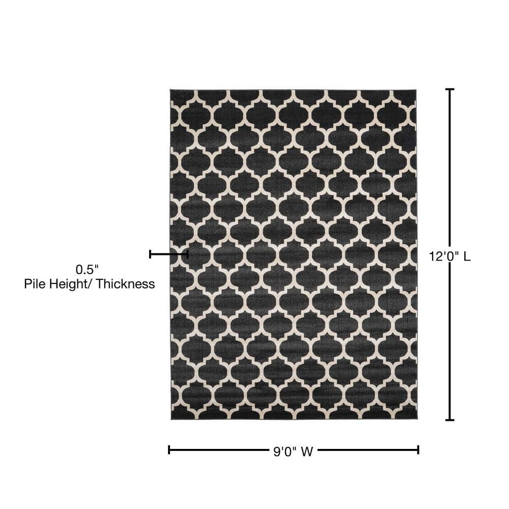 Black and Beige Trellis 9' x 12' Synthetic Area Rug