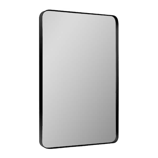 Unbranded 22 in. W x 30 in. H Modern Rounded Corner Rectangular, Framed Mirror, Vanity Mirror Brush Black Metal