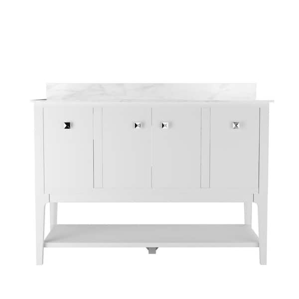 48 in. W. x 22 in. D x 34.5 in. Single Sink Freestanding Bath Vanity in White with Engineered Marble Top (Assembled)