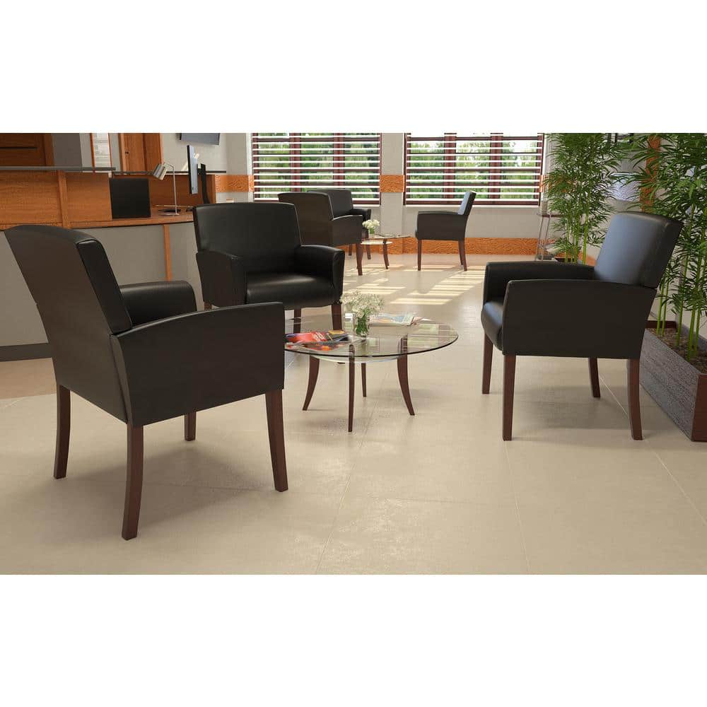 Black Vinyl Box Arm Guest Chair with Mahogany Legs