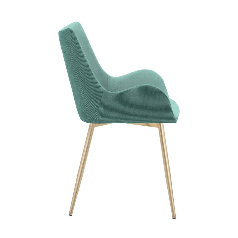 Teal High-Back Upholstered Arm Chair with Gold Metal Legs