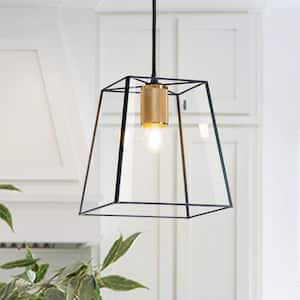 8 in. 1-Light Modern Mini Geometric Glass Pendant Light in Matte Black Minimalist Lantern Hanging Pendant