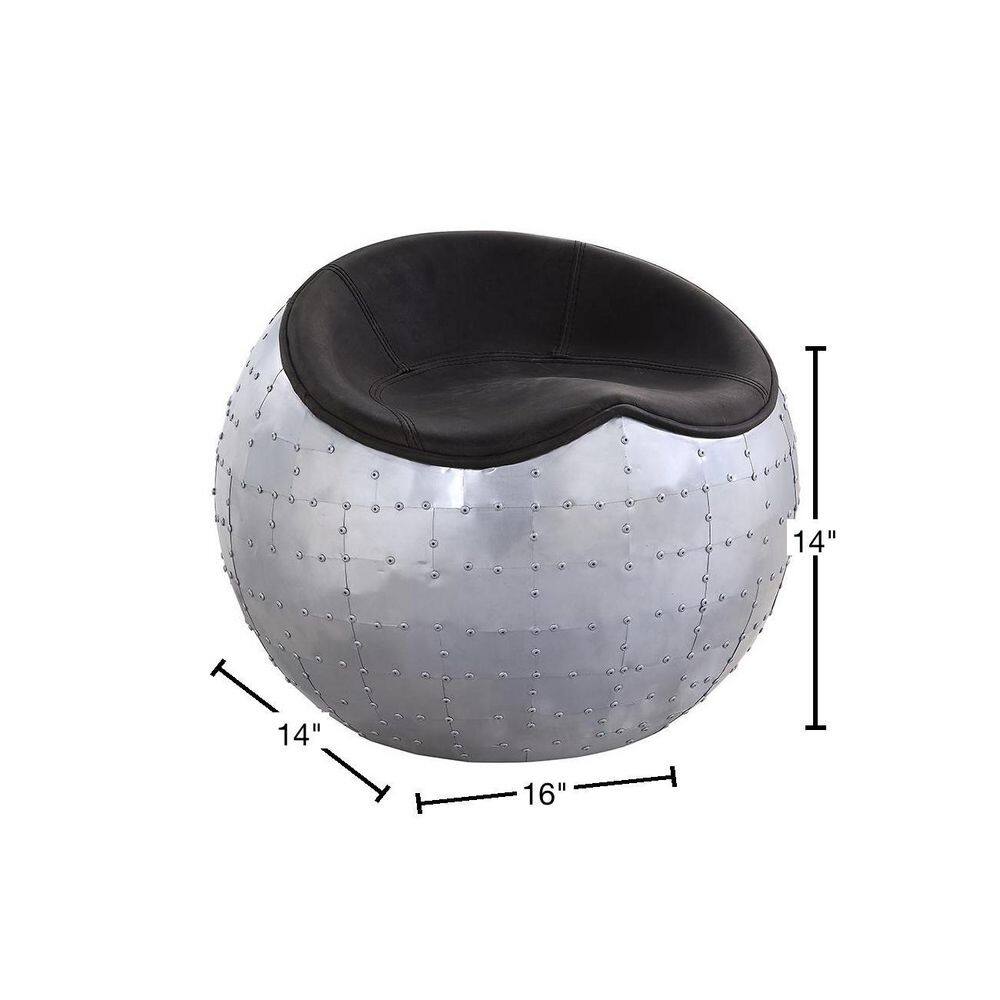 Brancaster Round Leather and Aluminum Ottoman in Antique Ebony