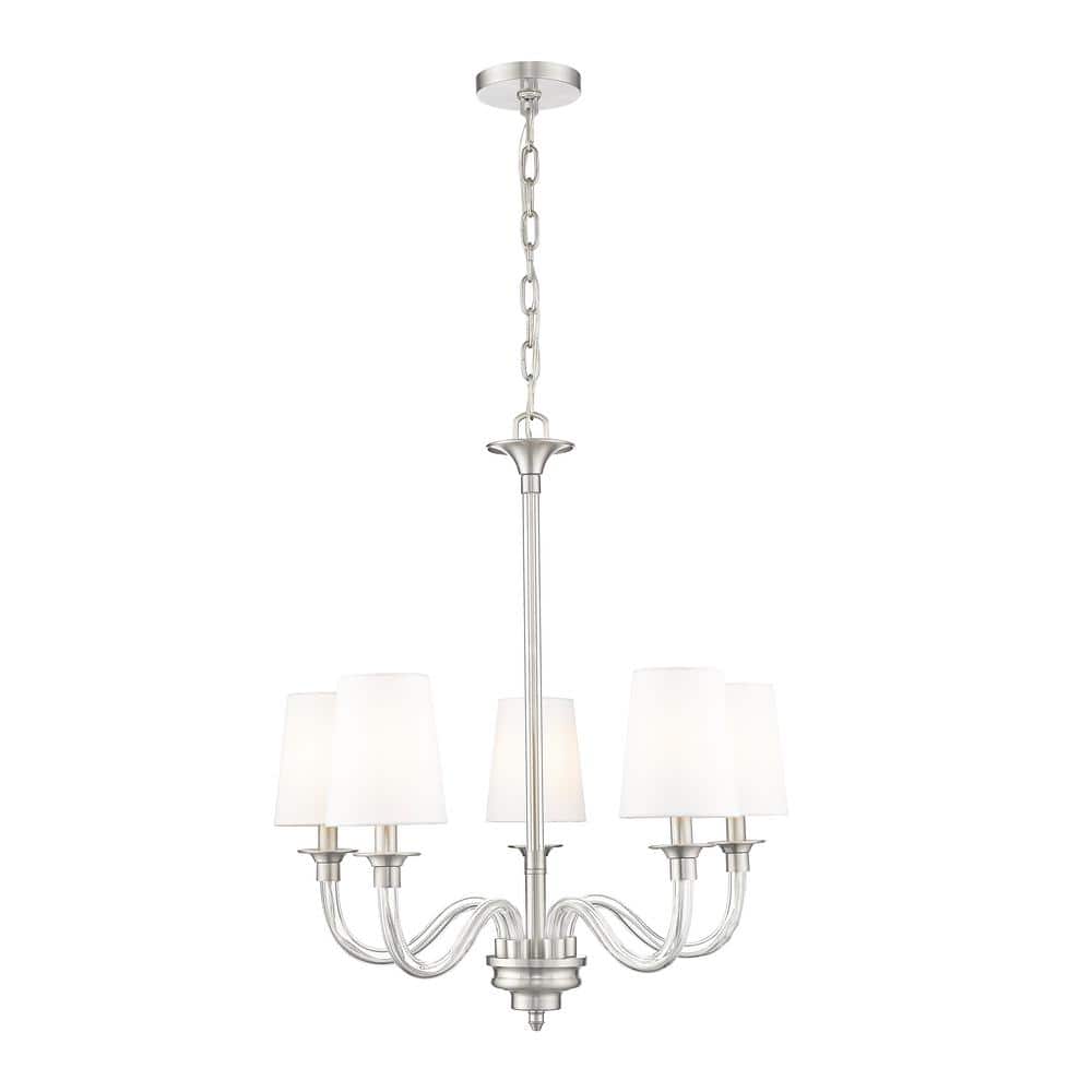 Katerina 24 in. Brushed Nickel 5 Light Chandelier with White Fabric Shades