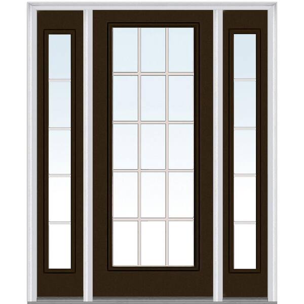 MMI Door 64 in. x 80 in. Internal Grilles Left-Hand Full Lite Clear Painted Fiberglass Smooth Prehung Front Door with Sidelites