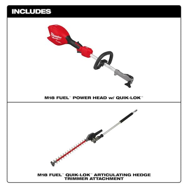M18 FUEL 18V Brushless Cordless Battery Powered QUIK-LOK Power Head with Articulating Hedge Trimmer Attachment