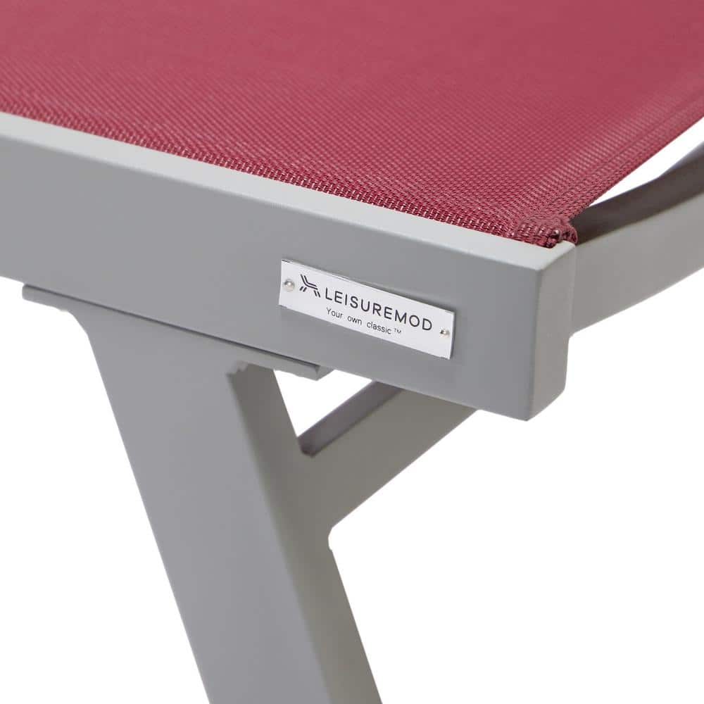Burgundy Aluminum Outdoor Chaise Lounge Chair with Arms