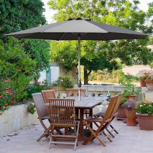 10 ft. Aluminium Patio Market Umbrella, Outdoor Waterproof Table Umbrella with Push Button Tilt and Crank in Gray