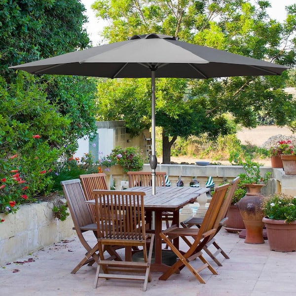 Otryad 10 ft. Aluminium Patio Market Umbrella, Outdoor Waterproof Table Umbrella with Push Button Tilt and Crank in Gray
