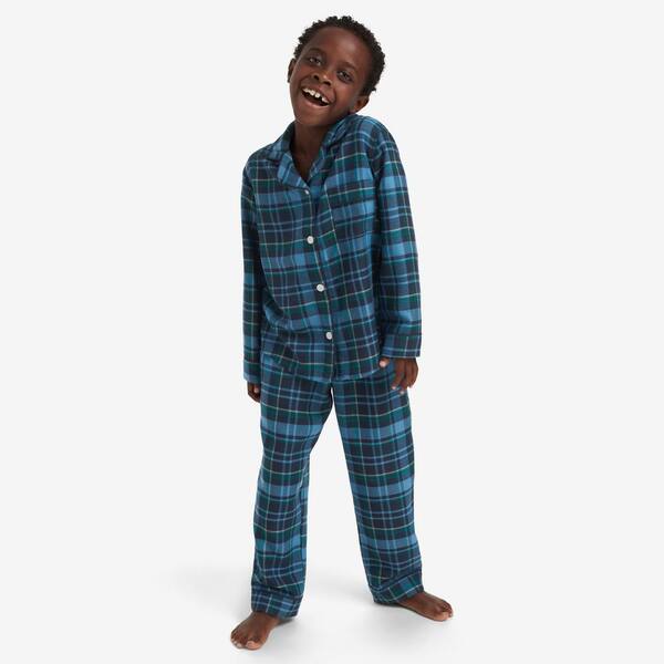The Company Store Company Cotton Family Flannel Unisex Button Down 10 Blue/Green Pajama Set