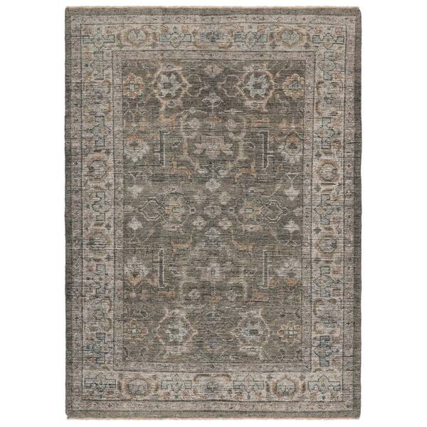 Izmir 5 ft. x 7 ft. Linen/Dusty Teal Border Distressed Area Rug
