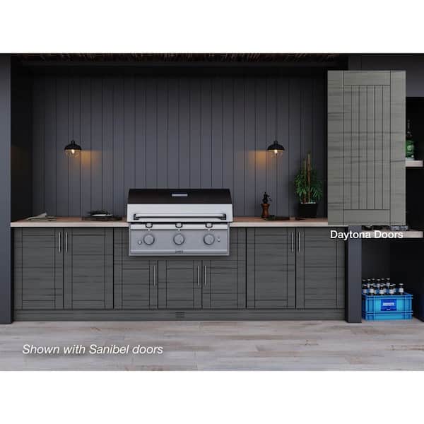 Daytona Dark Ash 17-Piece 121.25 in. x 34.5 in. x 28 in. Outdoor Kitchen Cabinet Island Set