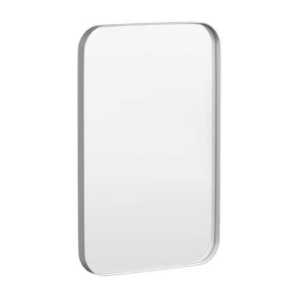 HOMEIBRO 20 in. W x 30 in. H Tempered Glass Rounded Rectangle Framed Wall-Mounted Bathroom Vanity Mirror in Silver