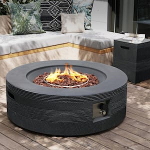 42 in. Round Magnesium Oxide Outdoor Fire Pit Table with Tank Cover and Rain Cover in Dark Gray