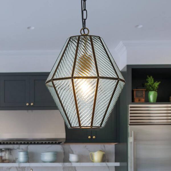 ALOA DECOR 12 in. 1-Light Modern Industrial Geometric Small Lantern ...