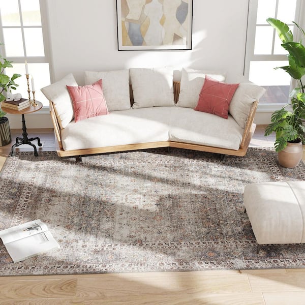 Area Rug 8 ft. x 10 ft. Machine Washable Rug Traditional Cover Rug for Living Room, Bedroom, Dining Room, Dark Mix-Brown