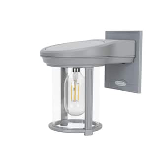 Solar Coach Grey Modern Outdoor Solar Wall Sconce with Warm White Integrated LED Light Bulb Included
