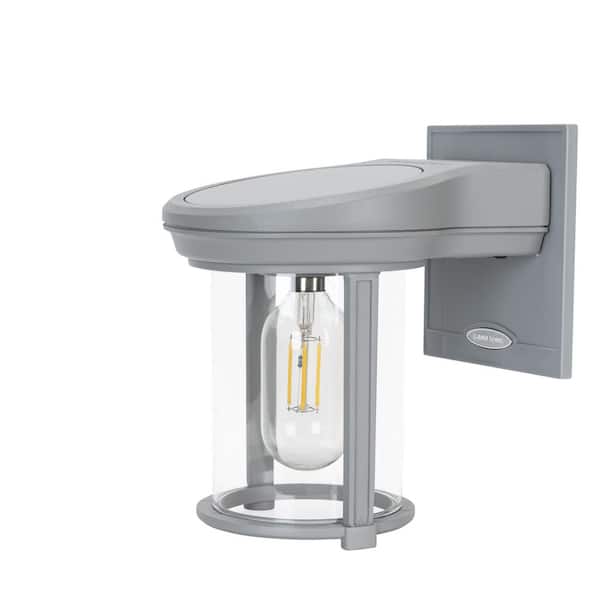 GAMA SONIC Solar Coach Grey Modern Outdoor Solar Wall Sconce with Warm White Integrated LED Light Bulb Included