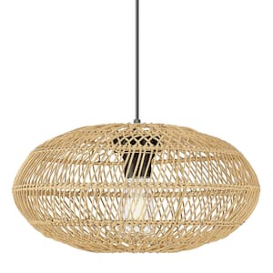 15.8 in. 60-Watt Brown1 Light Large Wicker Pendant Light with Hand Oven Rattan Shape, No Bulbs Included