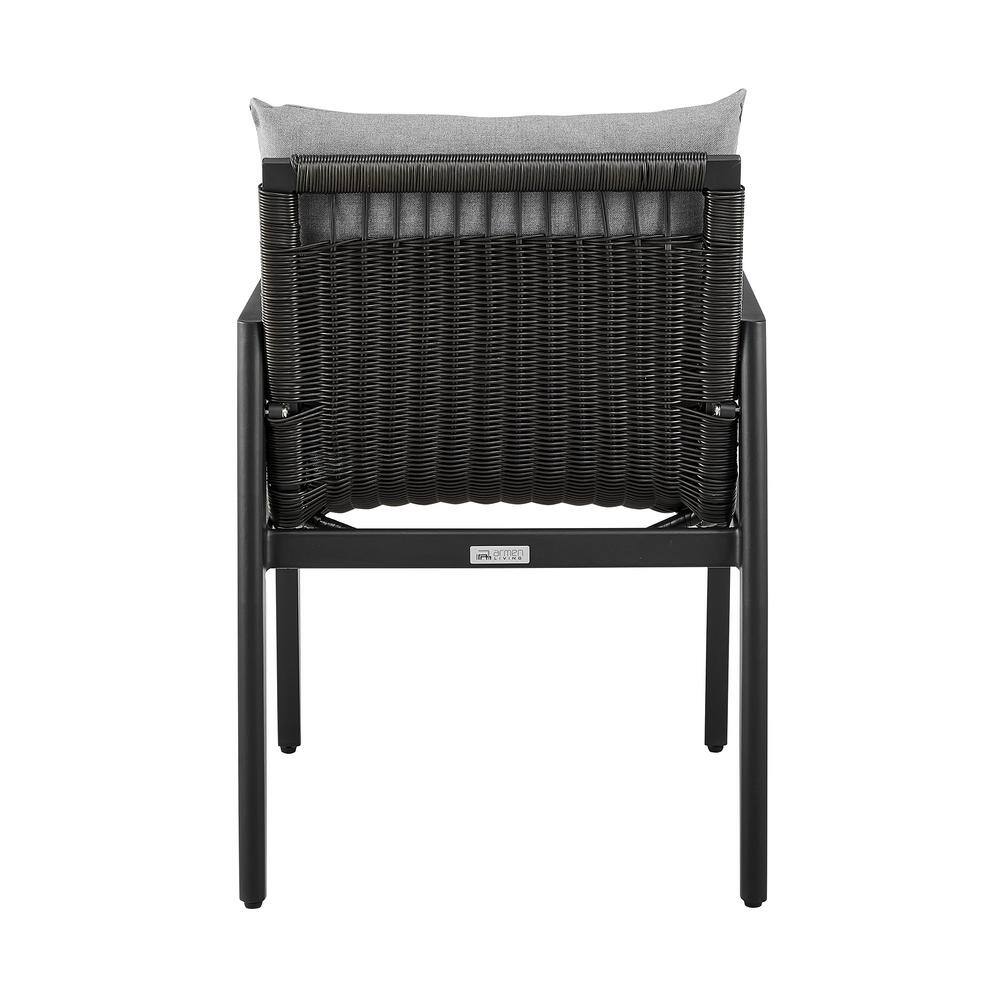Grand Black Aluminum Outdoor Dining Chairs with Dark Gray Cushions - Set of 2