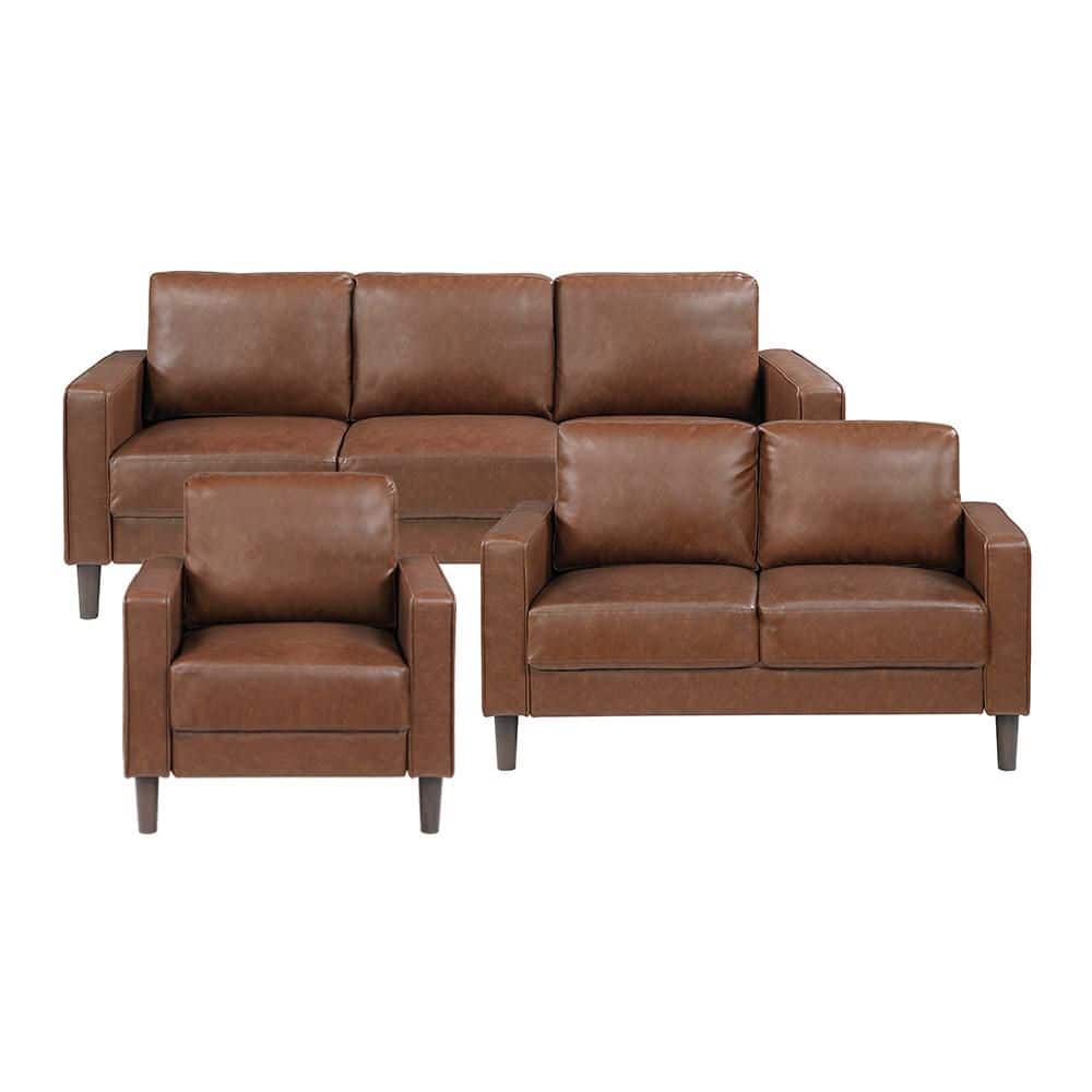 Lazzara Apollo 77 in. W Square Arm Faux Leather Rectangle 3-Piece