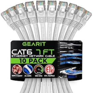 7 ft. Cat 6 Unshielded RJ45 Ethernet Cable Compatible with 10 Port Switch POE - White (10-Pack)