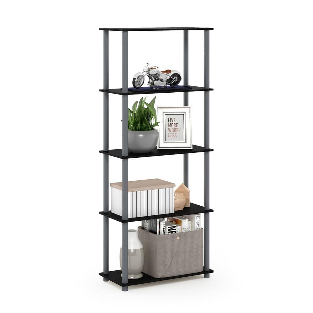 57.4 in. Tall Black/Grey Wood 5-Shelves Etagere Bookcases