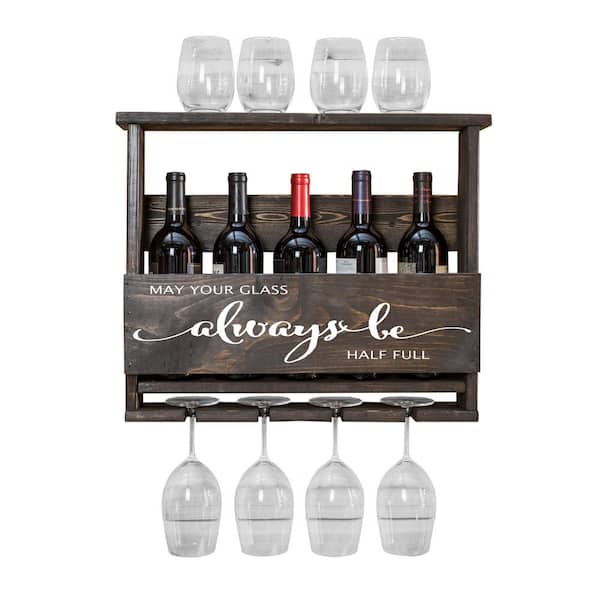 Del Hutson Designs Luxe 18 In X 21 5 Dark Walnut Pine Wood Wall Mounted Always Be Top Shelf Wine Rack Dhd2075dw The Home Depot - Wall Mounted Wine Glass Rack Plans