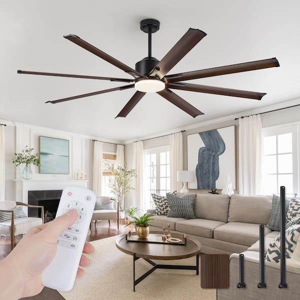 HINNIXY 72 in. Indoor/Outdoor Black Aluminium 8 Blade Industrial Ceiling Fan with Lights and Remote