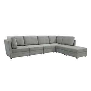 Brenda 94.5 in. W Polyester Fabric 4-Seat Modular Sectional Set in Gray
