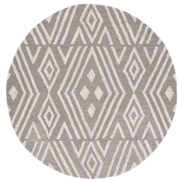 SAFAVIEH Micro-Loop Grey/Ivory 5 ft. x 5 ft. Geometric Round Area Rug