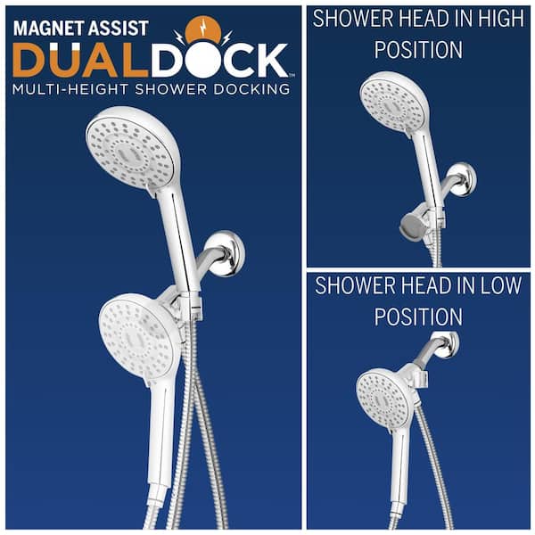 8-Spray Wall Mount Magnet Assist Multi Height Handheld Shower Head 1.8 GPM in Chrome