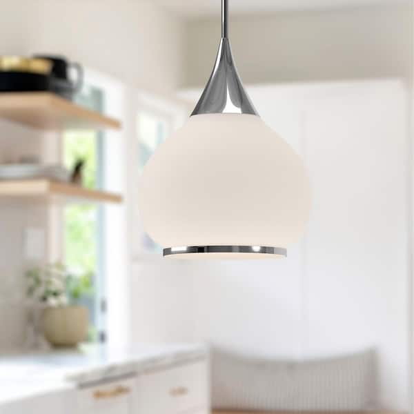 KUZCO Hazel 60-Watt 1-Light Chrome/Opal Glass Pendant Light