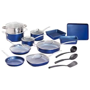 20-Piece Blue Aluminum Ultra-Durable Diamond Infused Coating Nonstick Express Cookware and Bakeware Set