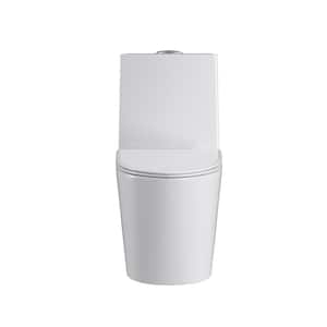 1-Piece 1.6 GPF Dual Flush Elongated High Efficiency Toilet in Gloss White Soft-Close Seat