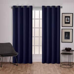Sateen Peacoat Blue Solid Woven Room Darkening Grommet Top Curtain, 52 in. W x 96 in. L (Set of 2)