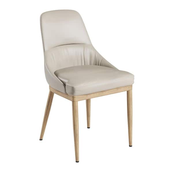 Taupe Faux Leather Upholstered Dining Chair with Wood-Look Metal Legs (Set of 2)