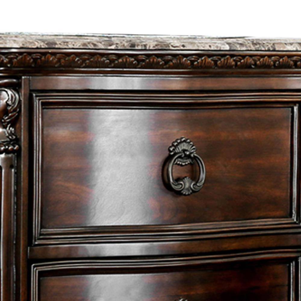 Menodora Transitional Espresso 2-Drawer Nightstand with Gold Accents