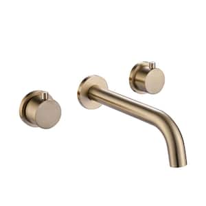 Double Handle Wall Mounted Faucet with Valve in Brushed Gold
