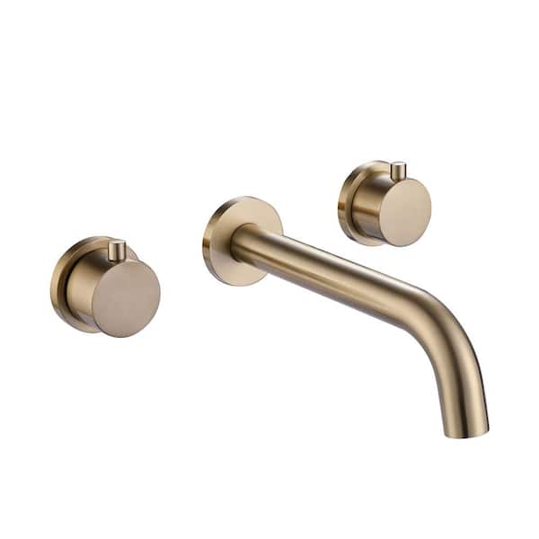 Dimakai Double Handle Wall Mounted Faucet with Valve in Brushed Gold