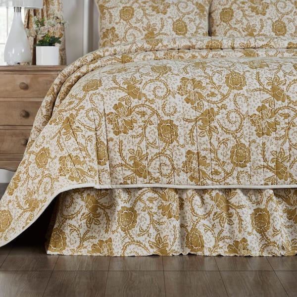 VHC BRANDS Dorset 16 in. Farmhouse Gold Floral Bed Skirt