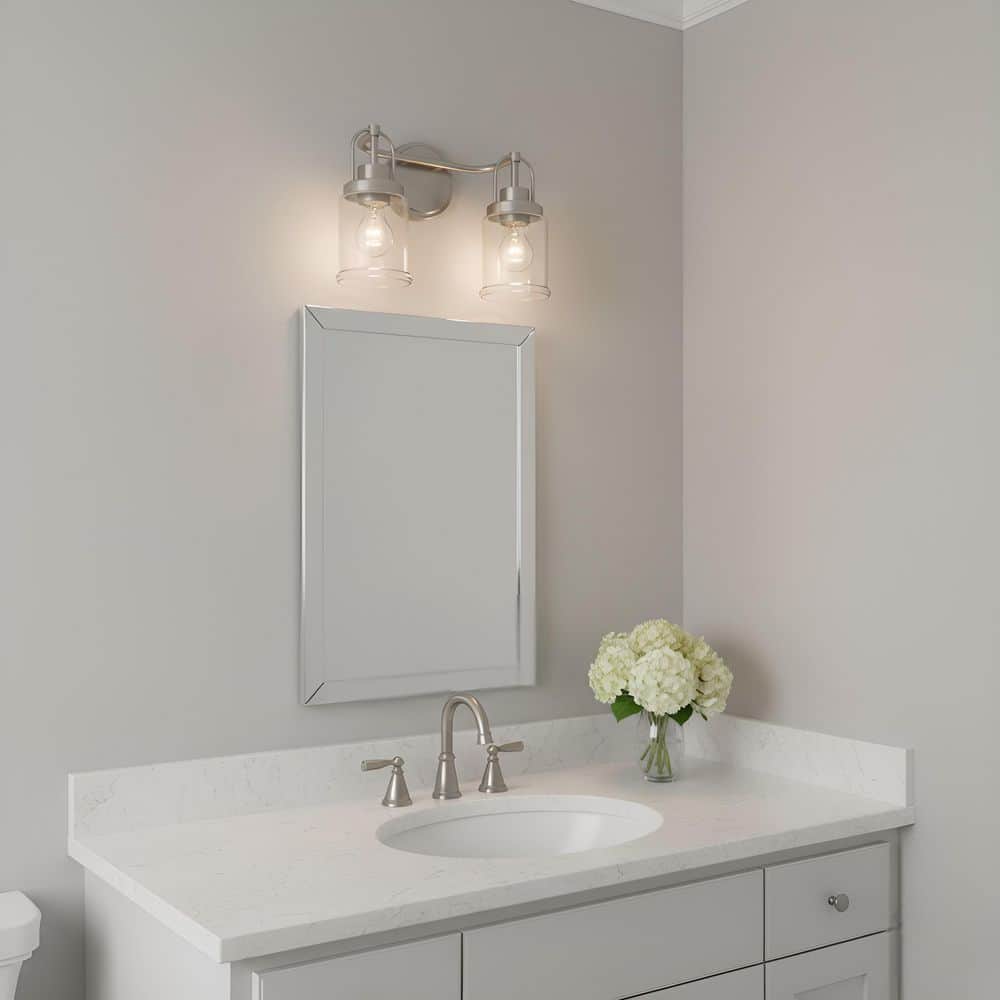 Anders Medium 14 in. 2-Light Brushed Nickel Bathroom Bedroom Wall Vanity Light with Clear Glass Shades price history on PriceWatchPro