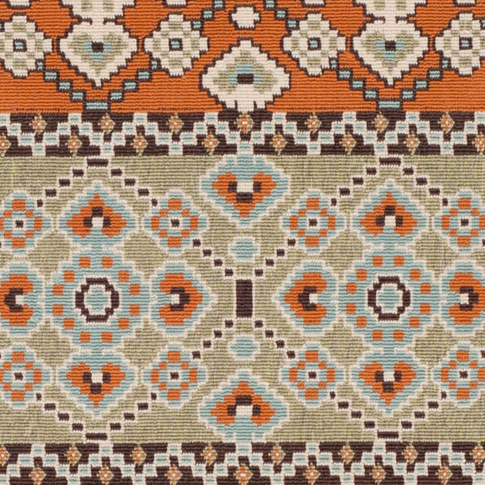 Green and Terracotta Synthetic Reversible Runner Rug