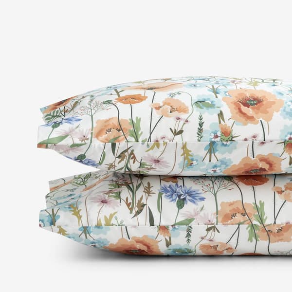 The Company Store Legends Hotel Summer Floral Wrinkle-Free White Multi Floral Sateen Standard Pillowcase (Set of 2)