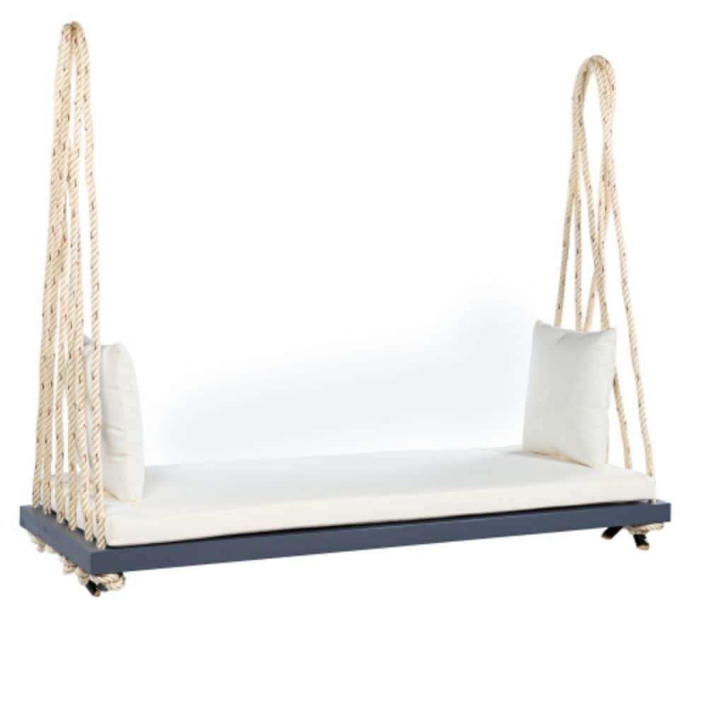 Outdoor Wooden Swing Chair Hanging Porch Swing Bench w/Cushion and Pillows 10.8 ft. Hemp Ropes for Garden Backyard Gray price history on PriceWatchPro