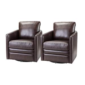 Denver Mid-Century Modern Brown LuxeComfort Upholstered Swivel Curved Barrel Chair with a Metal Base Set of 2