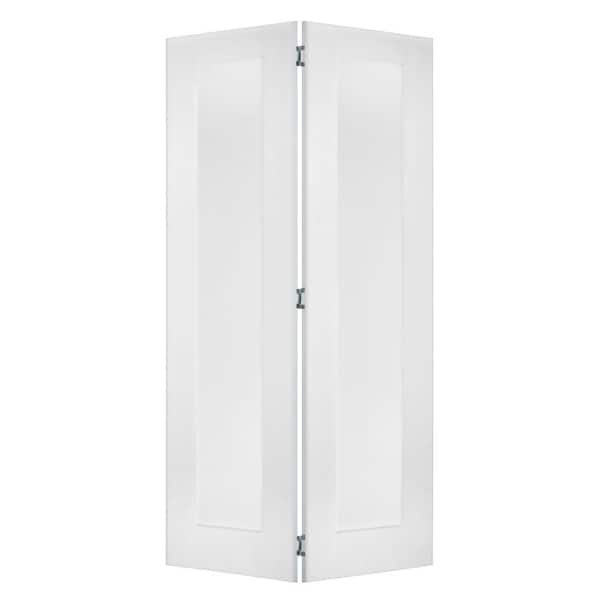 36 in. x 80 in. Shaker 1-Panel Solid Core Primed Wood MDF Interior Bifold Door with Hardware