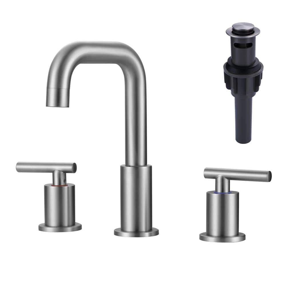Brushed Nickel 8-Inch Widespread Double Handle Bathroom Faucet